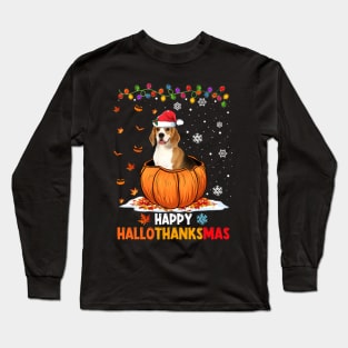 Beagle On Pumpkin Happy Hallothanksmas Long Sleeve T-Shirt